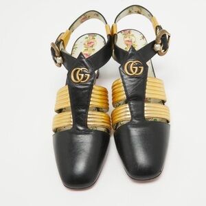 Gucci Gea Black and Gold leather shoes 7